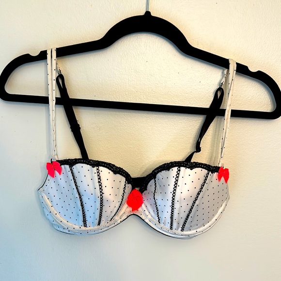 Victoria's Secret Other - Victoria's Secret VS SEXY LITTLE THINGS White Satin Burlesque Polkadot Bra 32D